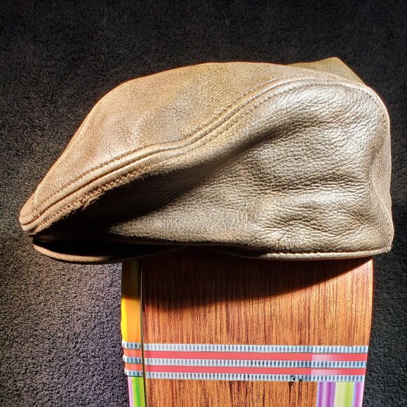 VINTAGE TOP GRAIN LEATHER NEWSPAPER BOY FLAT CAP WITH TWO SNAP BILL OPTION - Picture 4 of 6